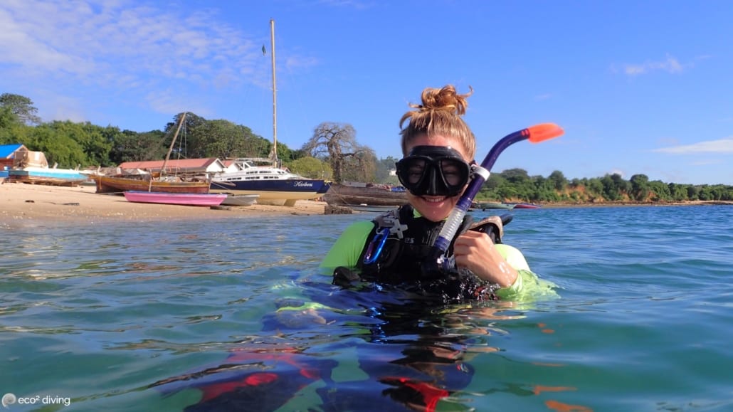 Happy diver woman