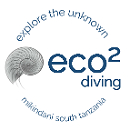logo-eco-diving | Eco-volontaire Eco2 Diving logo featuring a stylized nautilus shell and circular text'explore the unknown' with 'Mikindani South Tanzania' around the edge.